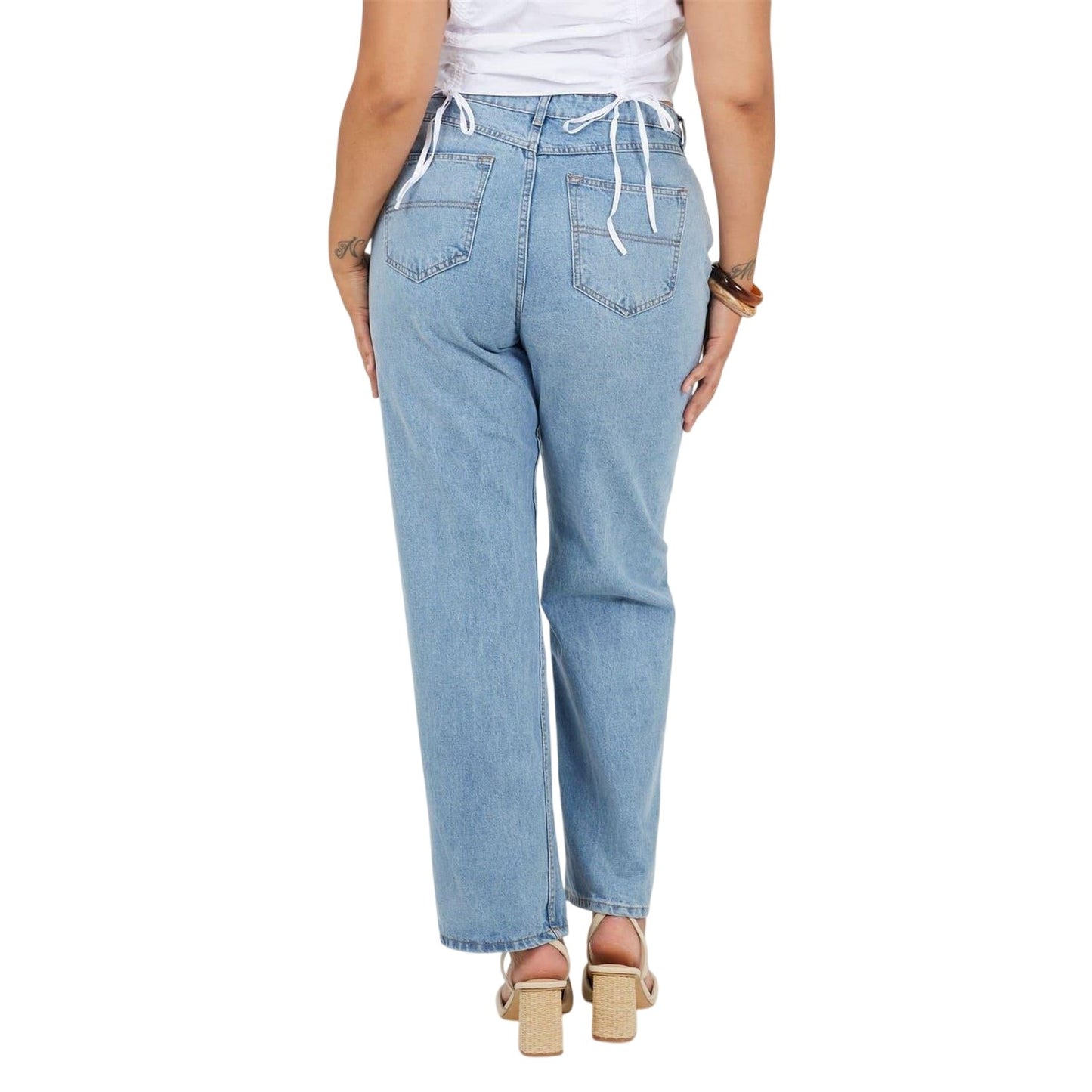 Mid Blue - Back - Brave Soul Womens-Ladies Denim Mid Rise Straight Leg Jeans