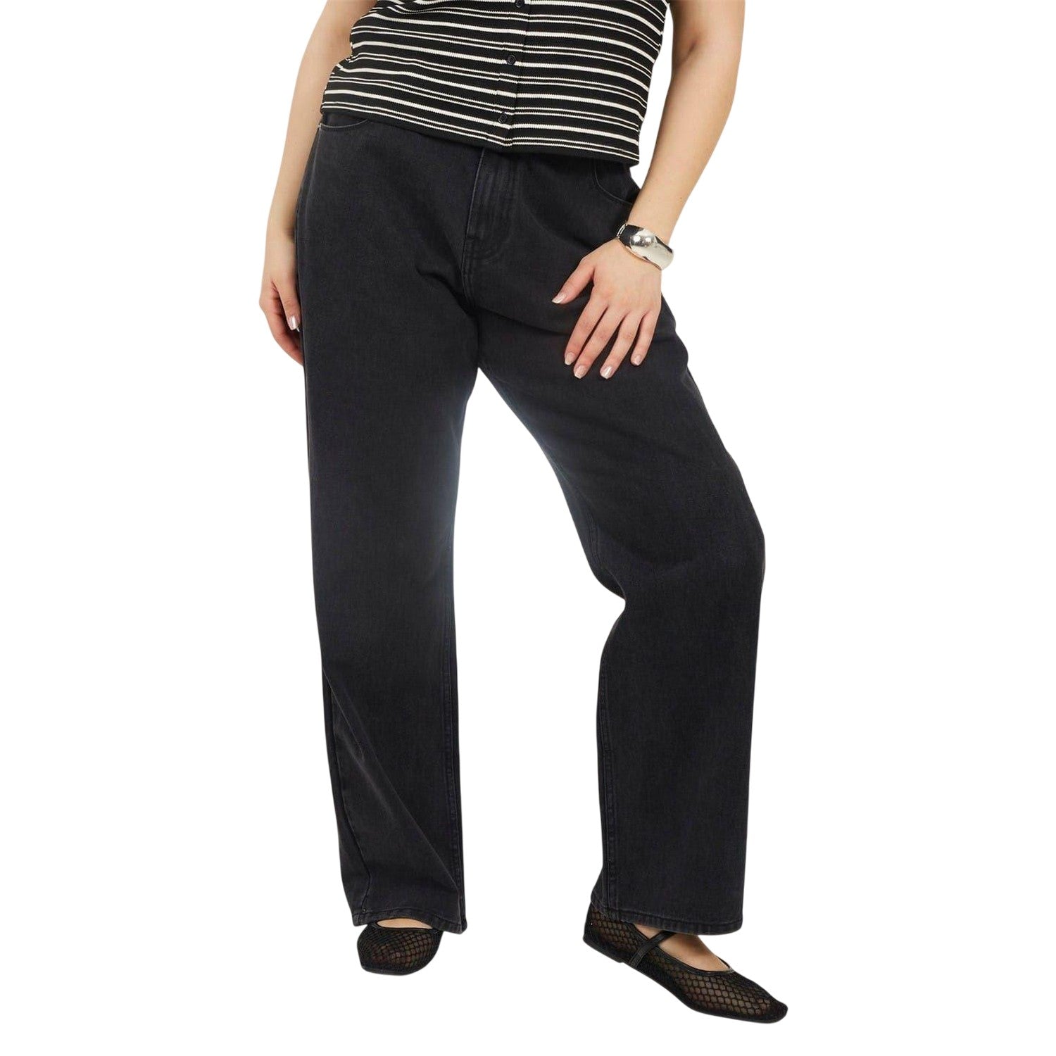 Washed Black - Front - Brave Soul Womens-Ladies Denim Mid Rise Straight Leg Jeans