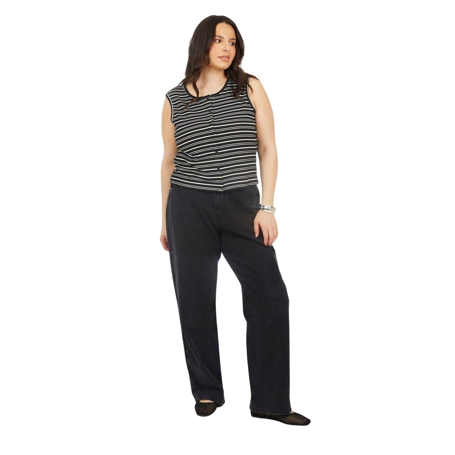 Washed Black - Lifestyle - Brave Soul Womens-Ladies Denim Mid Rise Straight Leg Jeans