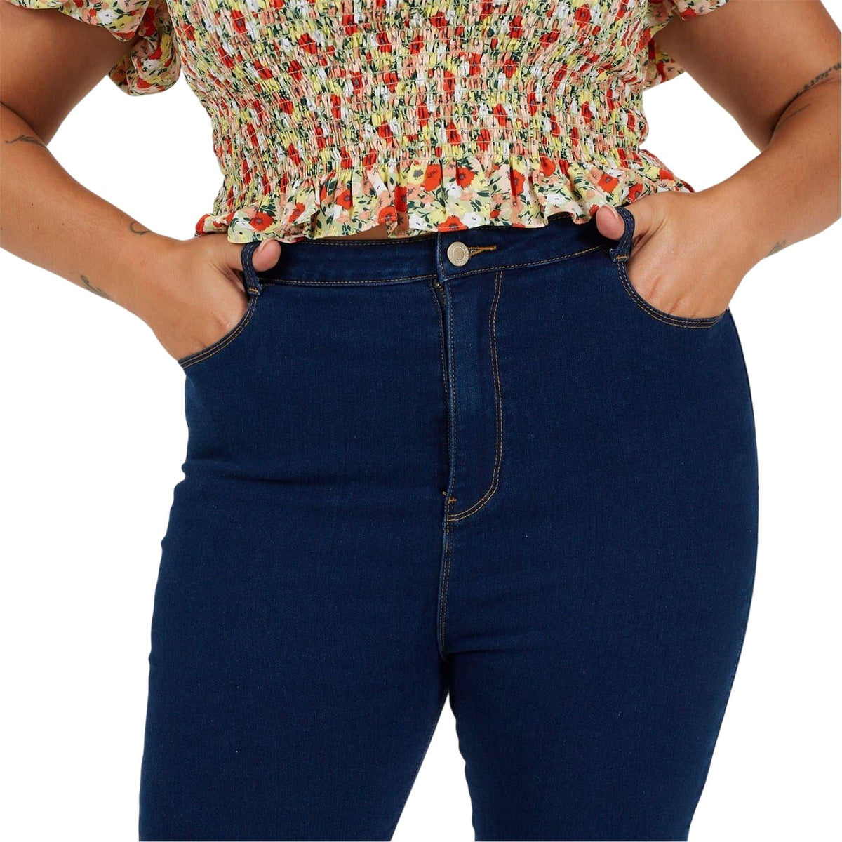Mid Blue - Side - Brave Soul Womens-Ladies High Rise Skinny Jeans