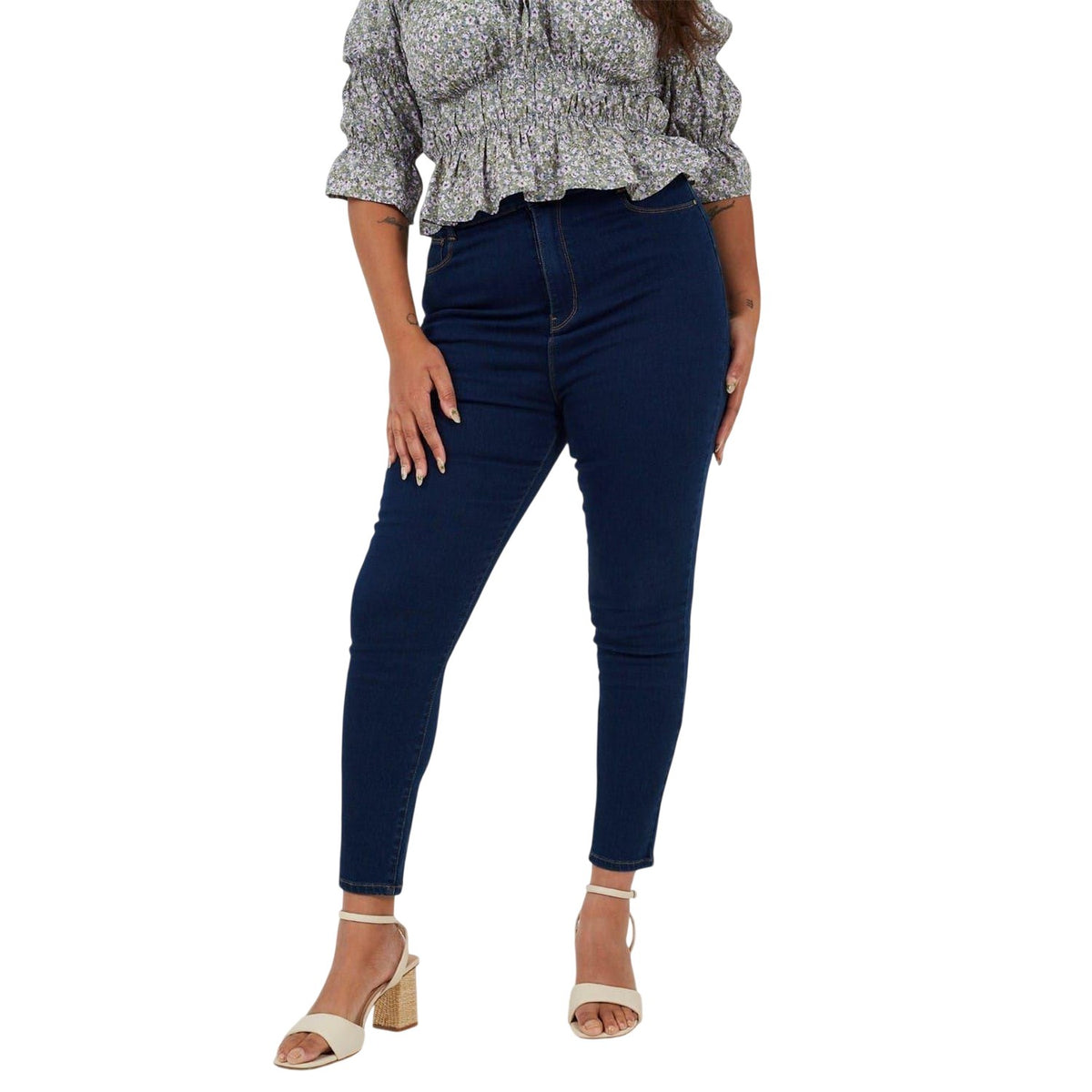 Light Blue - Front - Brave Soul Womens-Ladies High Rise Skinny Jeans