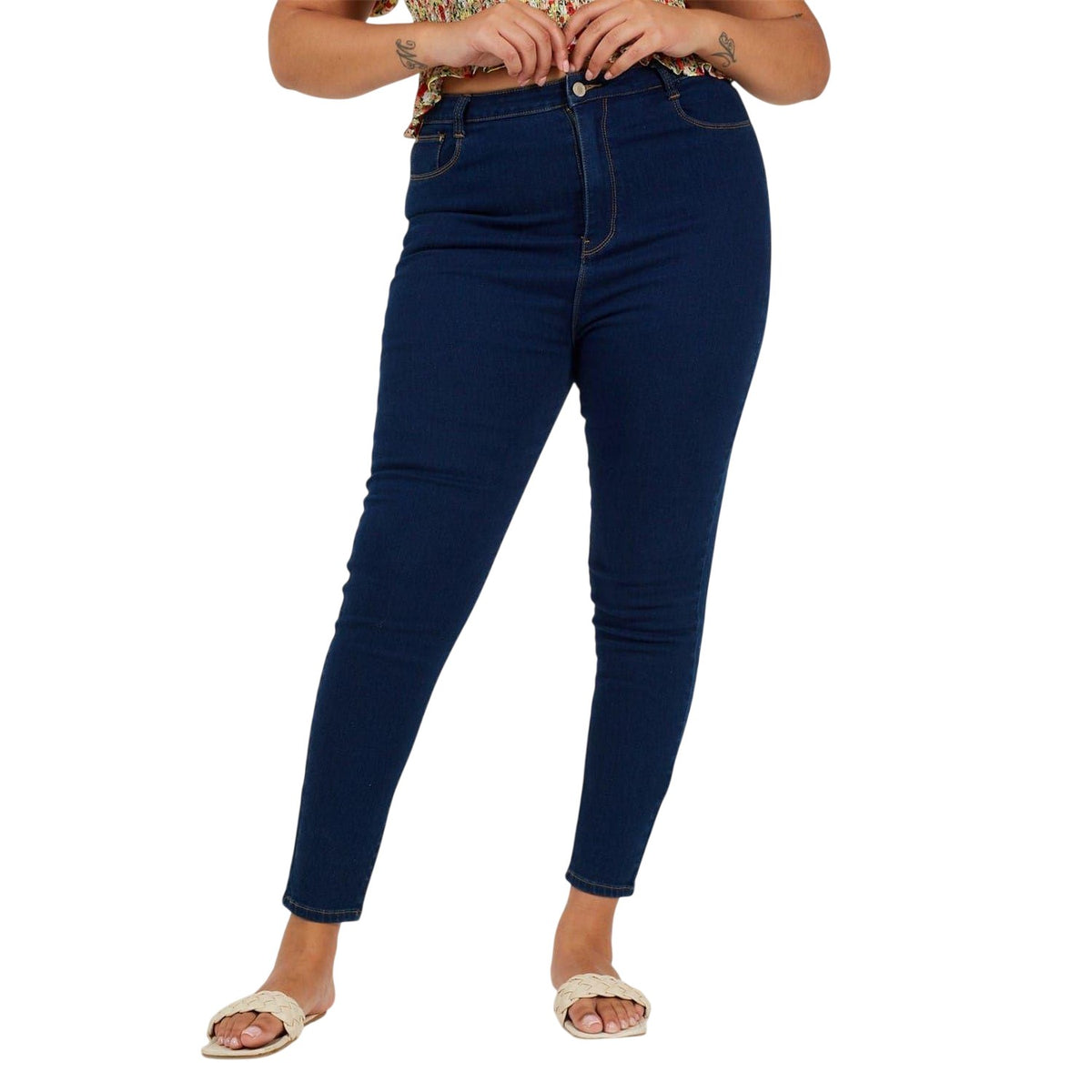 Mid Blue - Front - Brave Soul Womens-Ladies High Rise Skinny Jeans