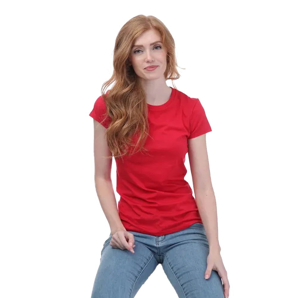 Red - Side - Armani Womens-Ladies Cotton Slim T-Shirt