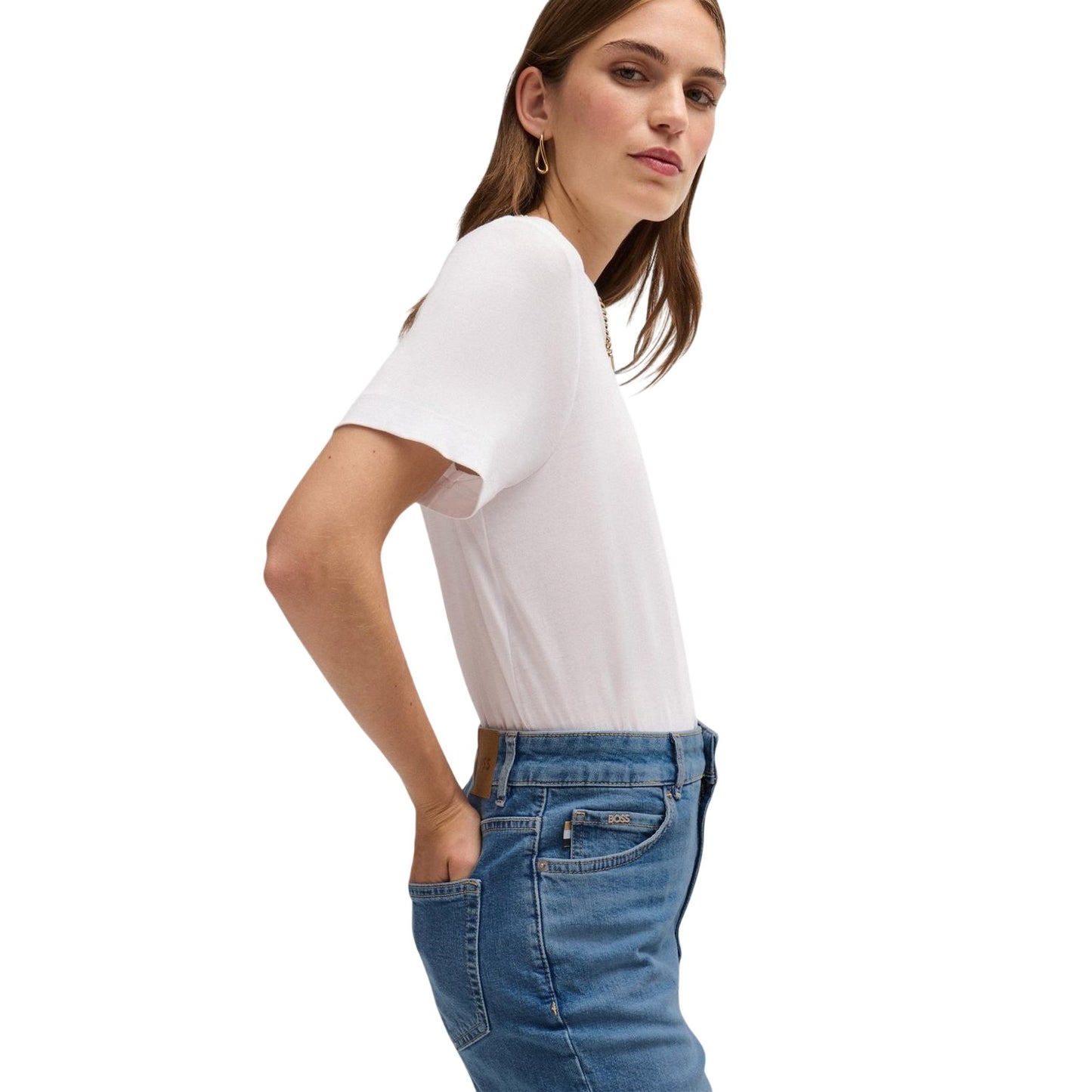 Bright Blue - Side - Boss Womens-Ladies Ruth Denim 5 Pockets Slim Jeans
