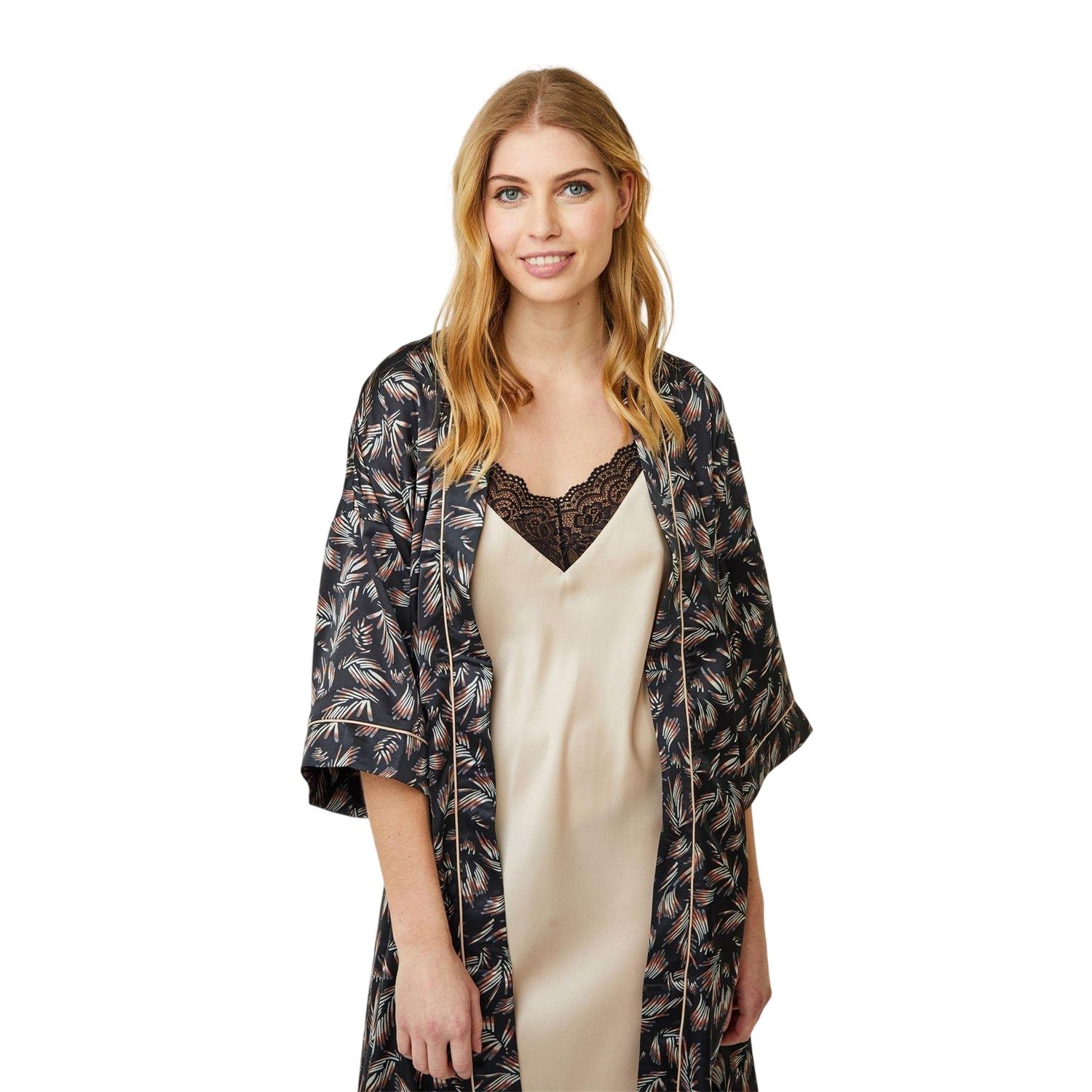 Black - Side - CCDK Copenhagen Womens-Ladies Jean Leaf Print Kimono
