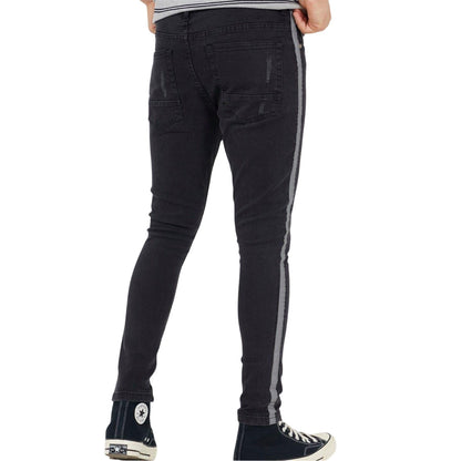 Charcoal - Back - Brave Soul Mens Denim Button Fly Skinny Jeans