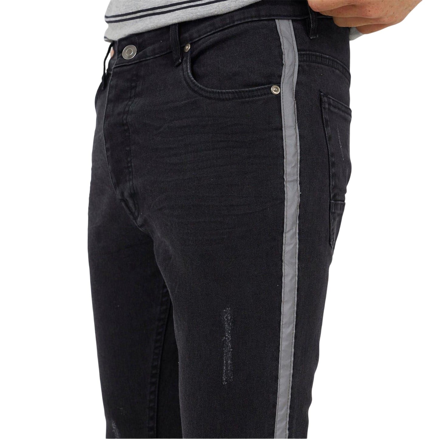 Charcoal - Side - Brave Soul Mens Denim Button Fly Skinny Jeans