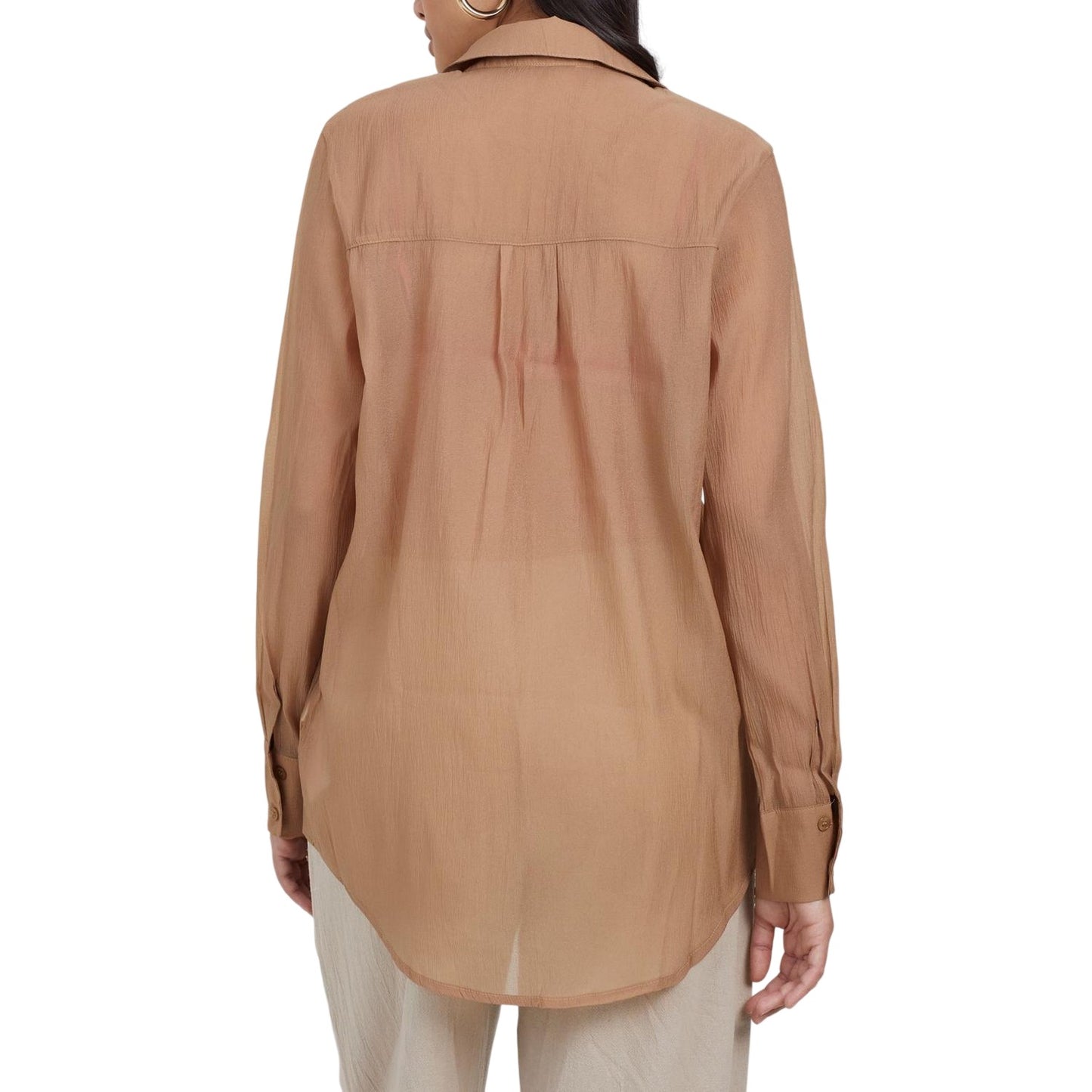 Beige - Back - Brave Soul Womens-Ladies Collared Long-Sleeved Shirt