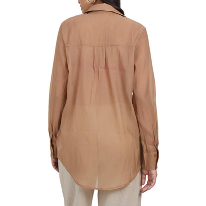 Beige - Back - Brave Soul Womens-Ladies Collared Long-Sleeved Shirt