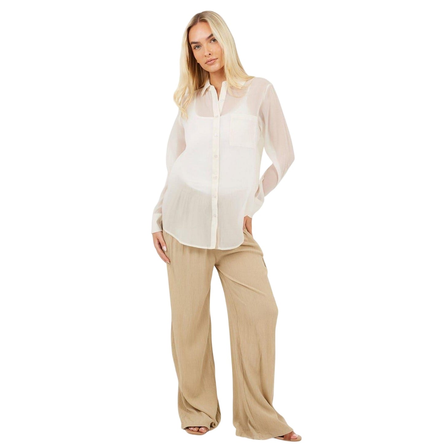 Cream - Lifestyle - Brave Soul Womens-Ladies Collared Long-Sleeved Shirt