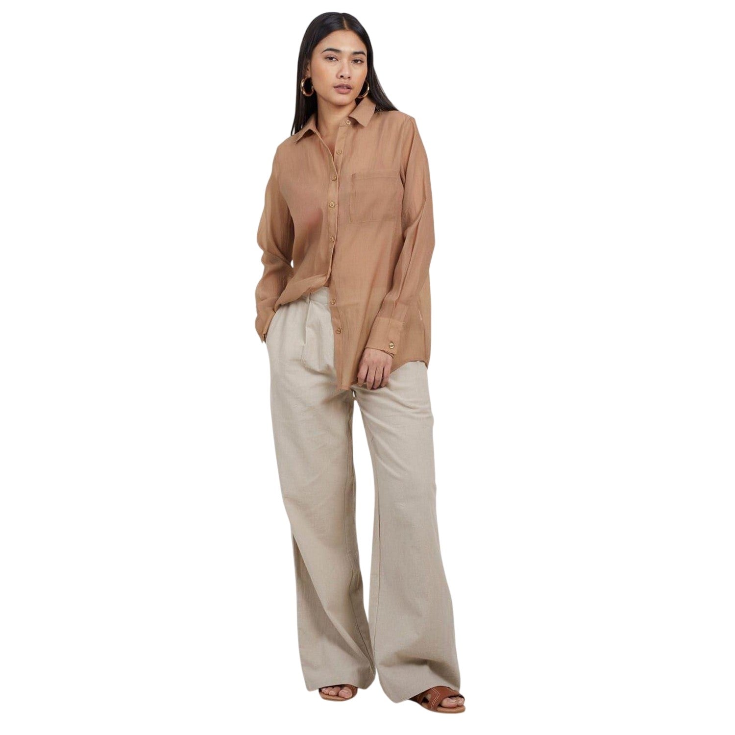 Beige - Lifestyle - Brave Soul Womens-Ladies Collared Long-Sleeved Shirt
