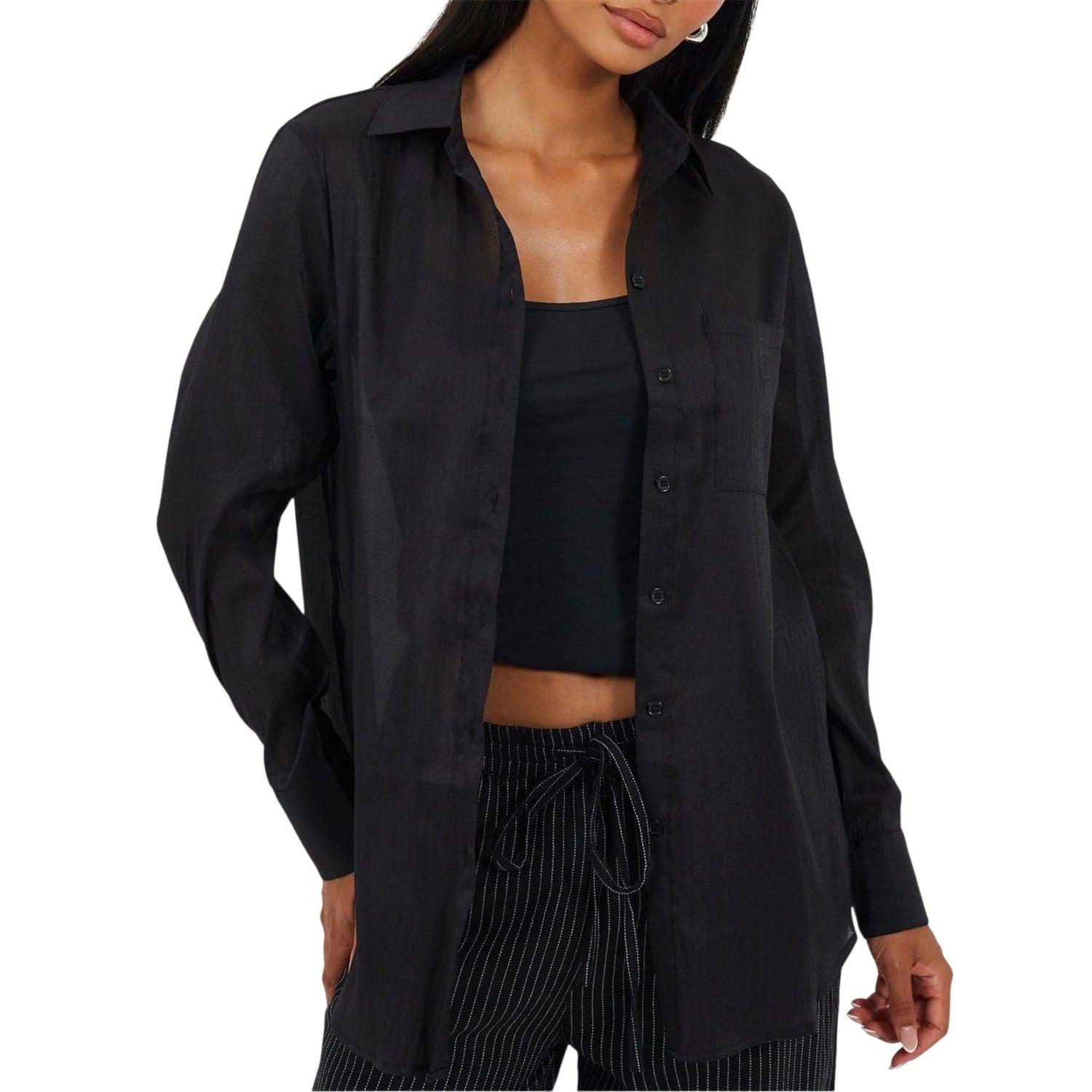 Black - Front - Brave Soul Womens-Ladies Collared Long-Sleeved Shirt