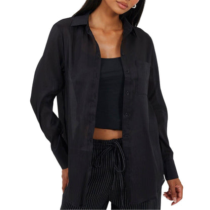 Black - Front - Brave Soul Womens-Ladies Collared Long-Sleeved Shirt