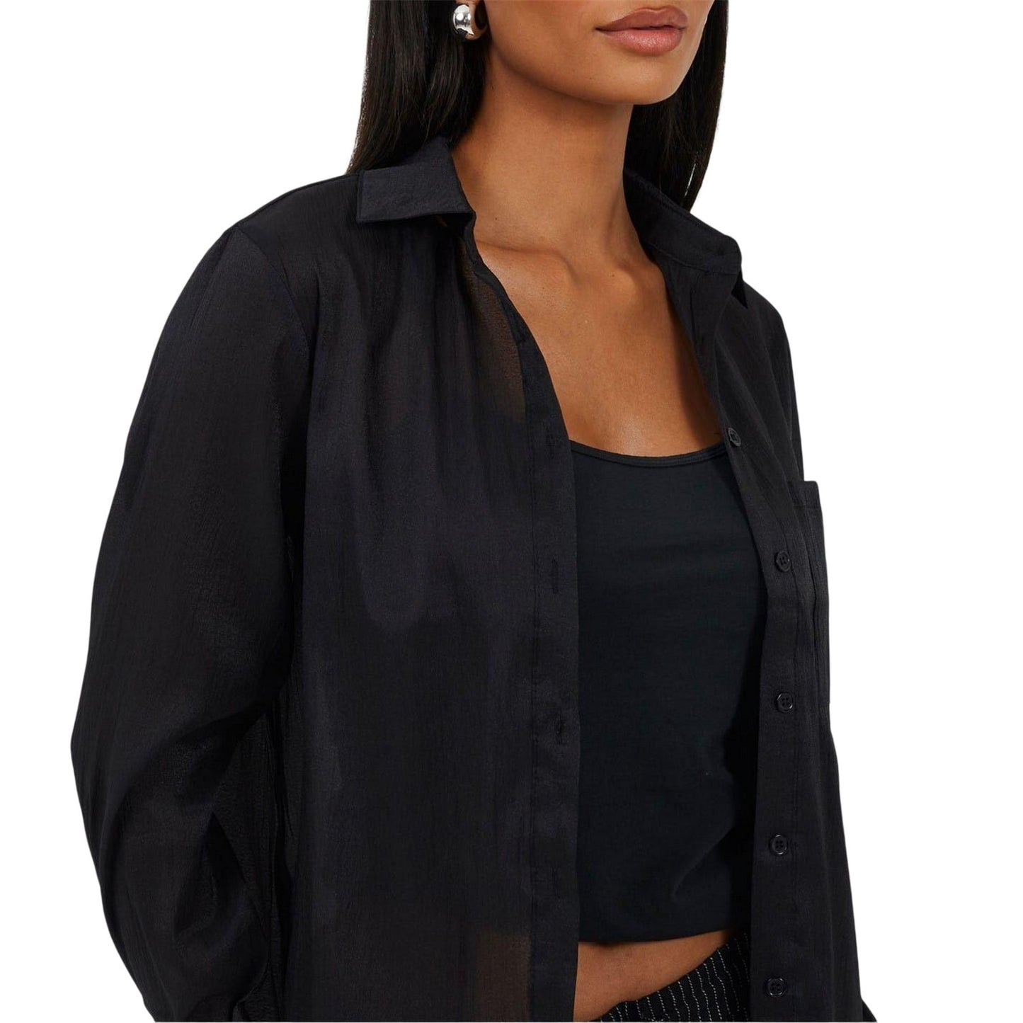 Black - Side - Brave Soul Womens-Ladies Collared Long-Sleeved Shirt