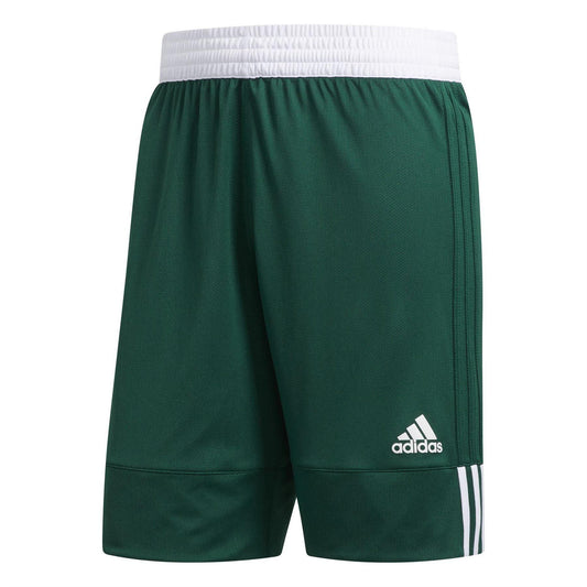 Dark Green-White - Front - Adidas Mens Logo Reversible Basketball Shorts
