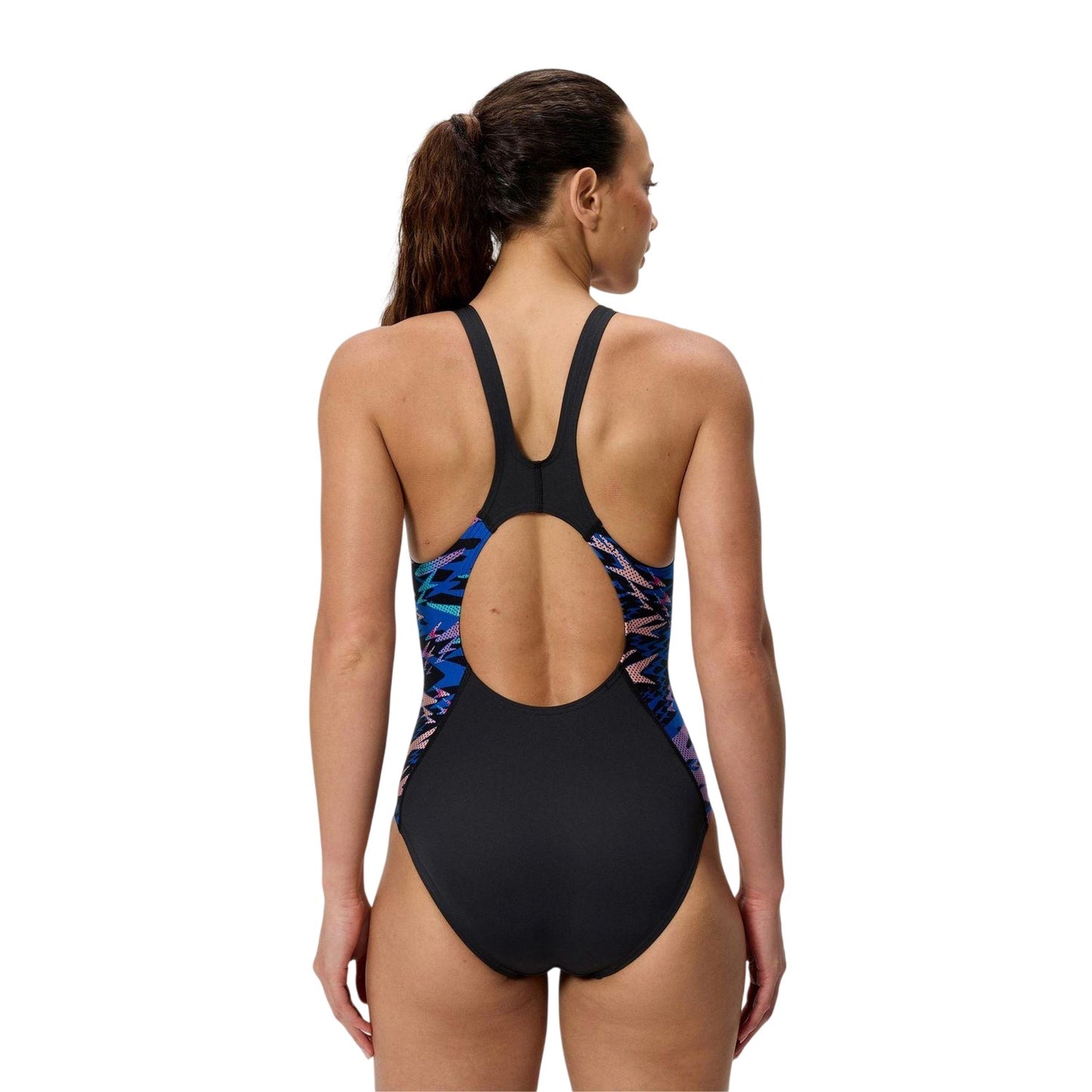 Anthracite-Pink - Back - Speedo Womens-Ladies Hyperbloom Splice Muscleback One Piece Swimsuit