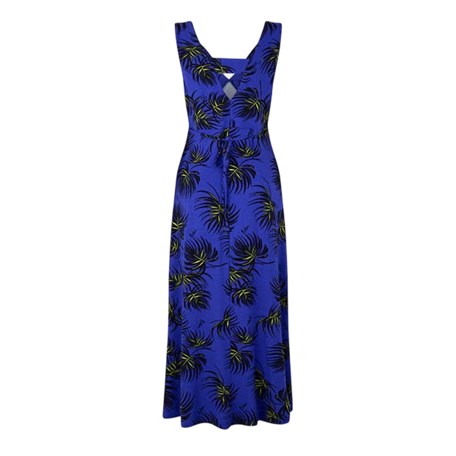 Blue - Back - Biba Womens-Ladies Leaf Print V Neck Slim Slip Dress