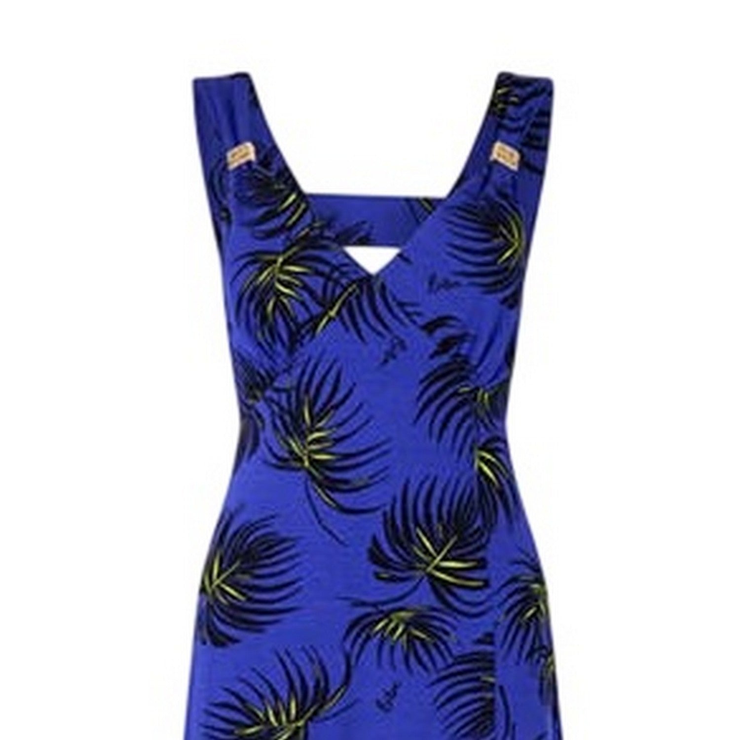 Blue - Side - Biba Womens-Ladies Leaf Print V Neck Slim Slip Dress