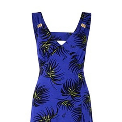 Blue - Side - Biba Womens-Ladies Leaf Print V Neck Slim Slip Dress