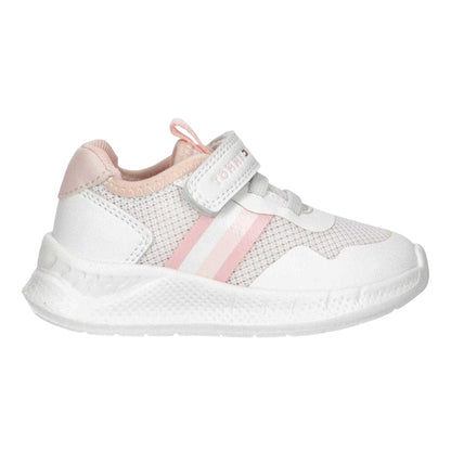 White-Pink - Back - Tommy Hilfiger Childrens-Kids Stripe Leather Accents Flat Trainers