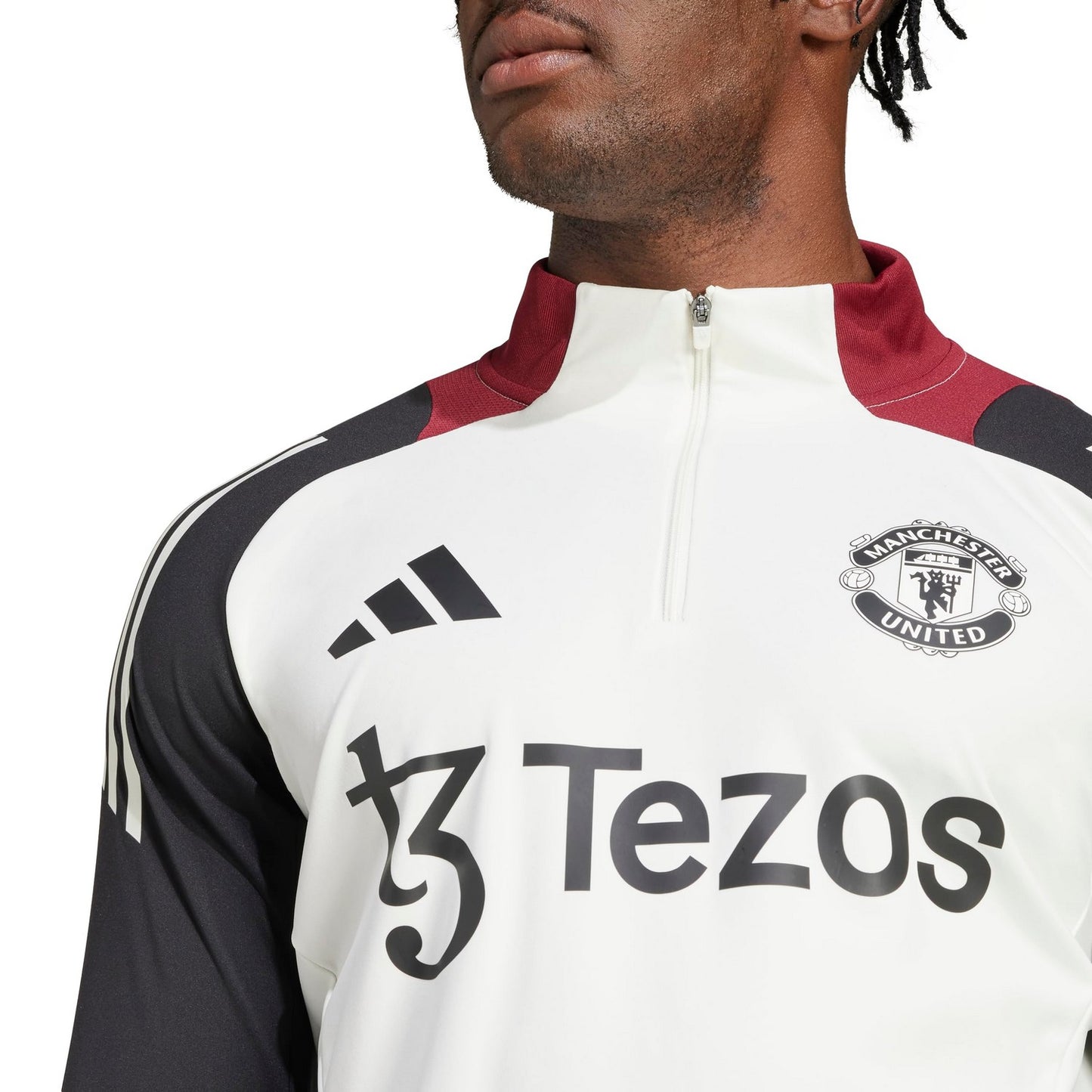 Off White-Black - Side - Adidas Womens-Ladies Trio 24 Manchester United FC Track Top