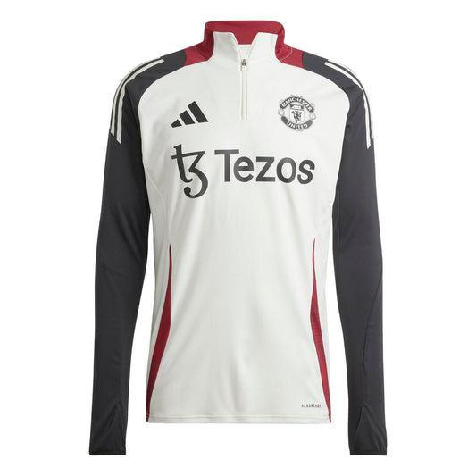 Off White-Black - Front - Adidas Womens-Ladies Trio 24 Manchester United FC Track Top