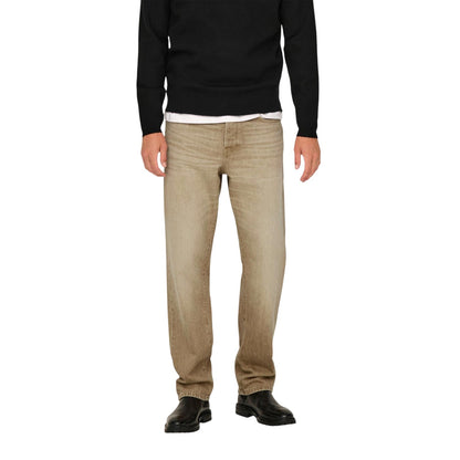Beige - Side - Only Mens Denim 5 Pockets Relaxed Fit Jeans