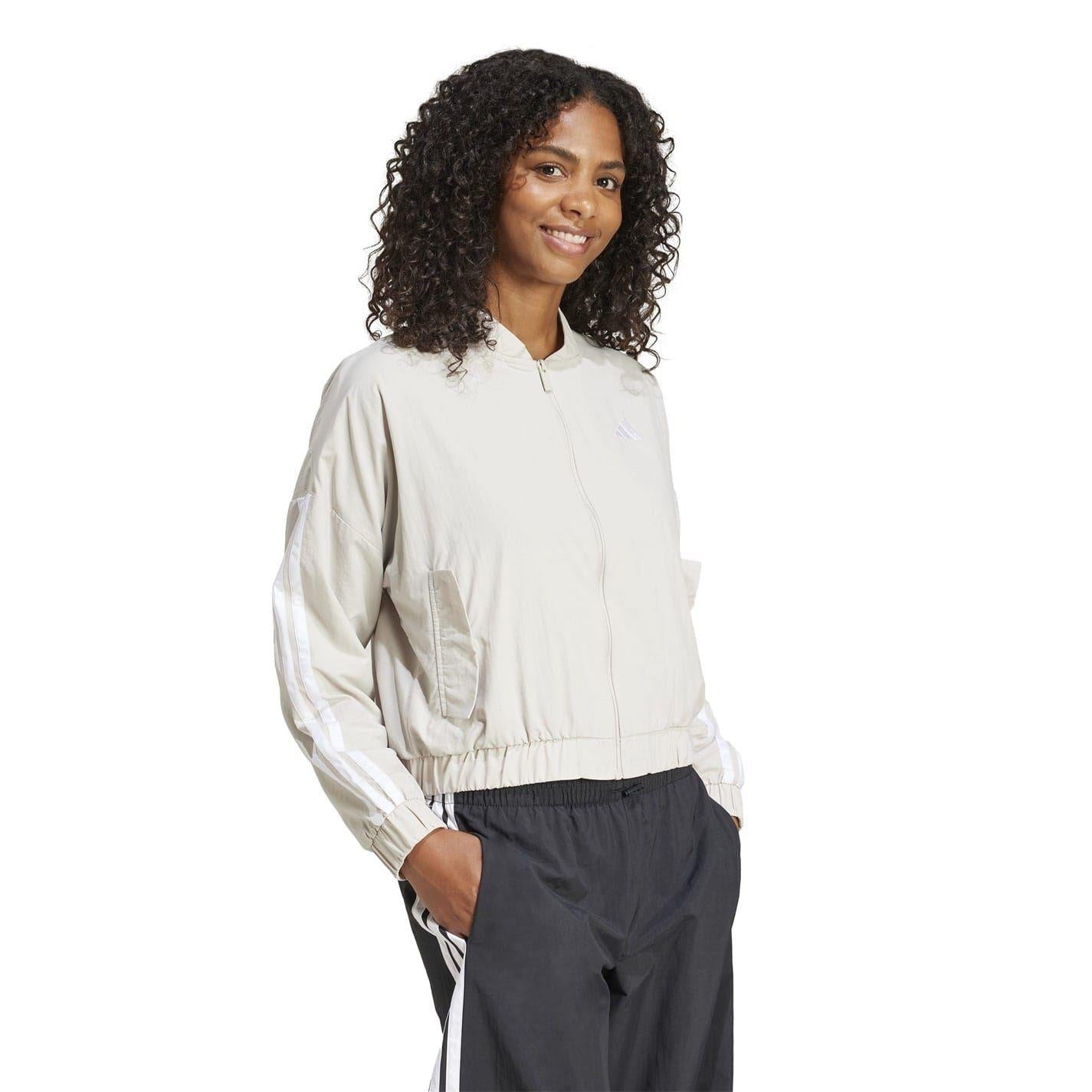 Beige - Pack Shot - Adidas Womens-Ladies Woven Lightweight Bomber Jacket