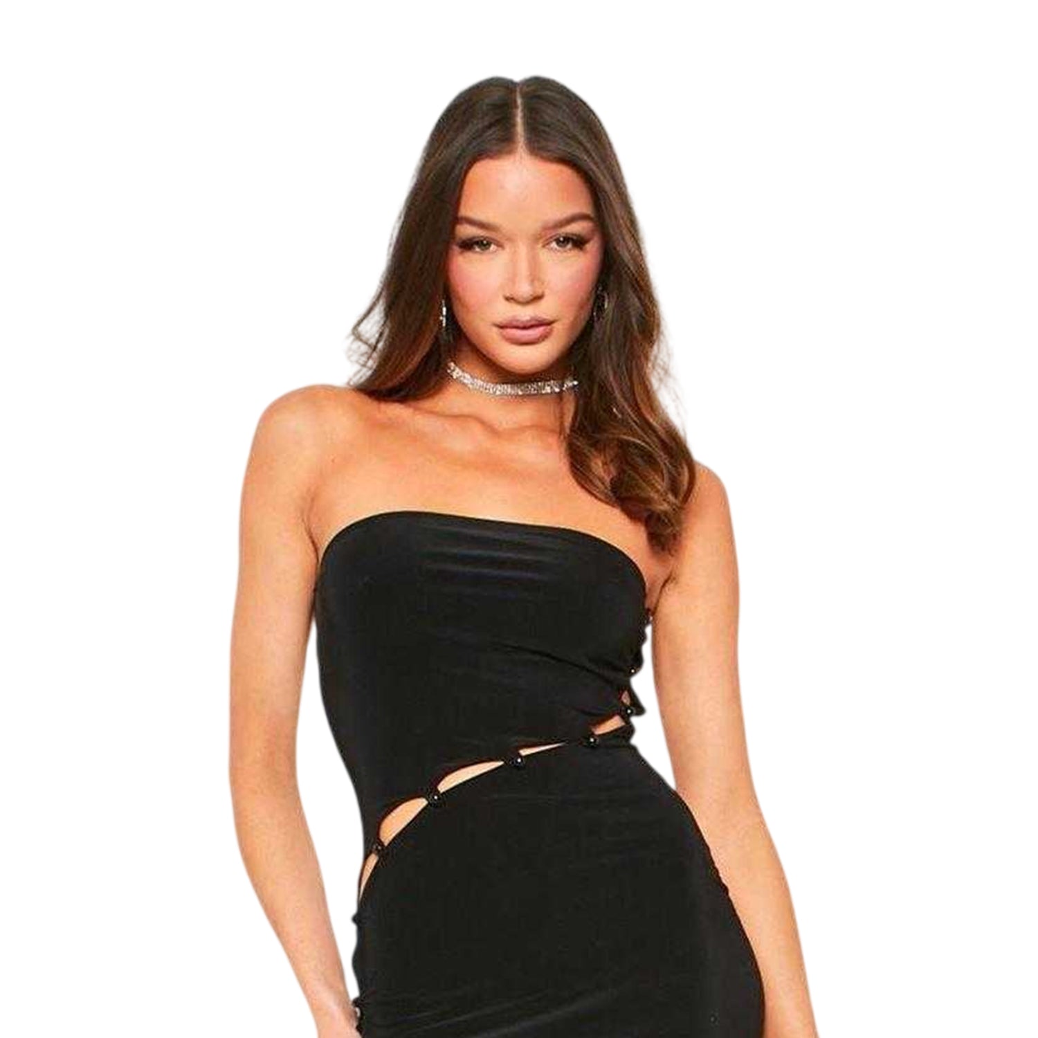 Black - Back - Missy Empire Womens-Ladies Cut Out Bandeau Bodycon Dress
