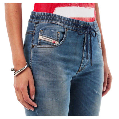 Blue Denim - Side - Diesel Womens-Ladies Krly Logo Elasticated Waist Wide Leg Jeans