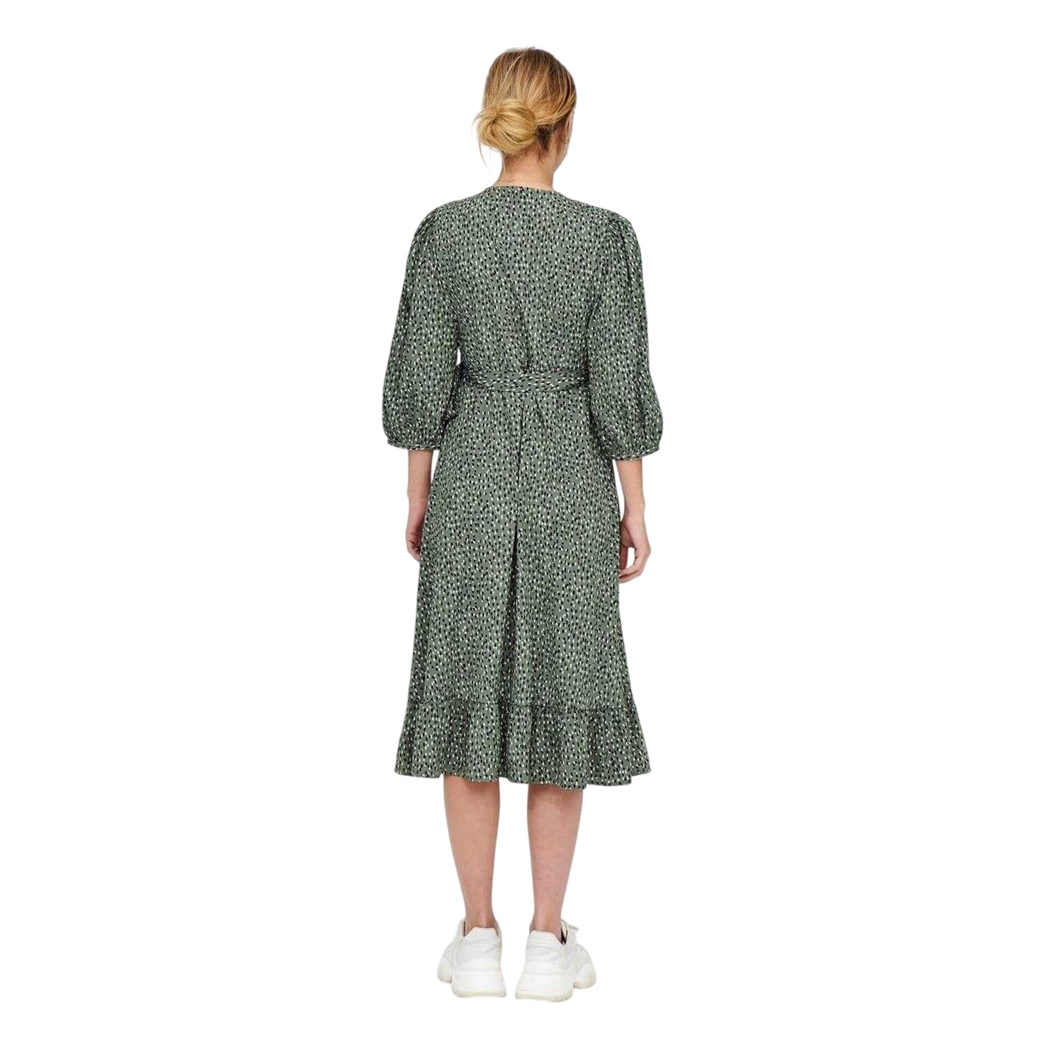 Balsam Green - Back - Only Womens-Ladies Olivia Abstract V Neck Puff Sleeve Wrap Dress