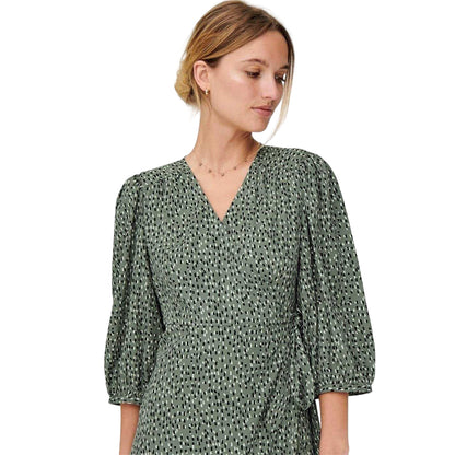 Balsam Green - Side - Only Womens-Ladies Olivia Abstract V Neck Puff Sleeve Wrap Dress