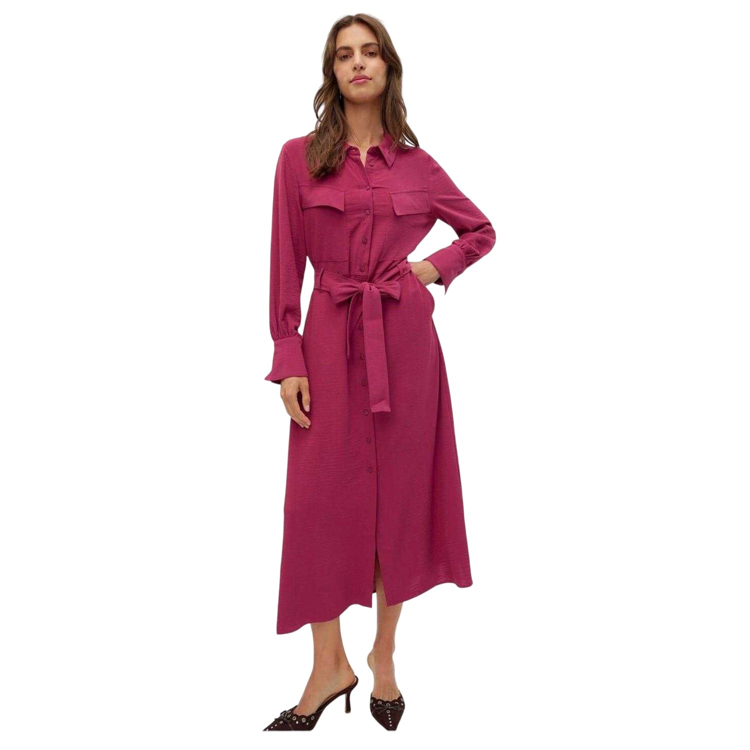 Red Plum - Front - Vero Moda Womens-Ladies Olla Collared Midi Shirt Dress