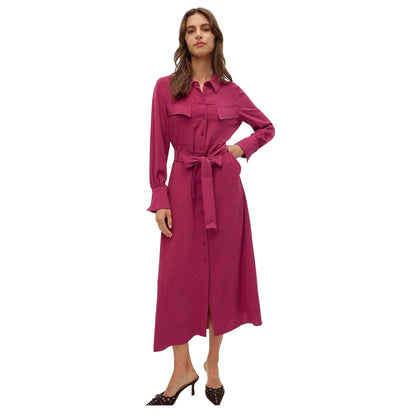 Red Plum - Front - Vero Moda Womens-Ladies Olla Collared Midi Shirt Dress