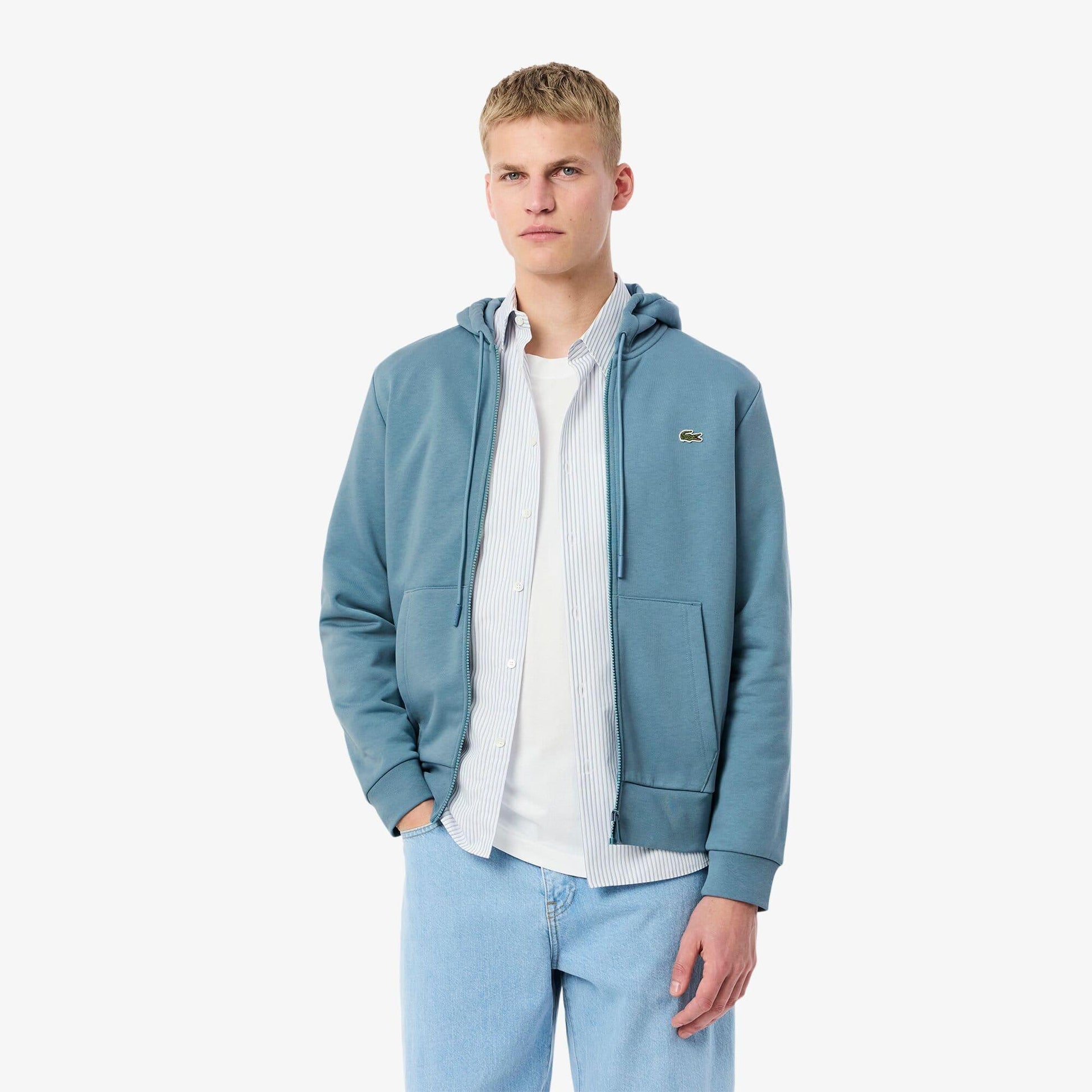 Blue - Back - Lacoste Mens Fleece Full Zip Hoodie