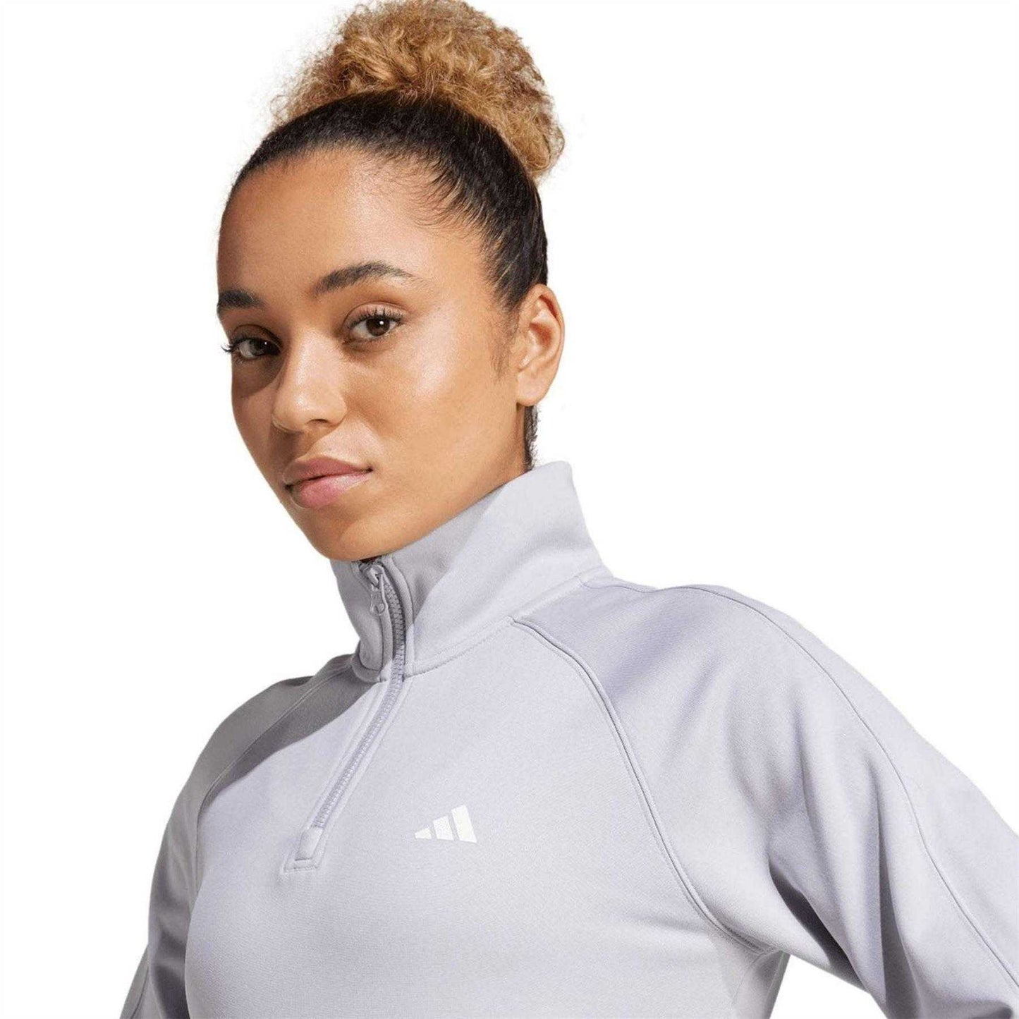 Grey - Side - Adidas Womens-Ladies Game & Go Aeroready Quarter Zip Top