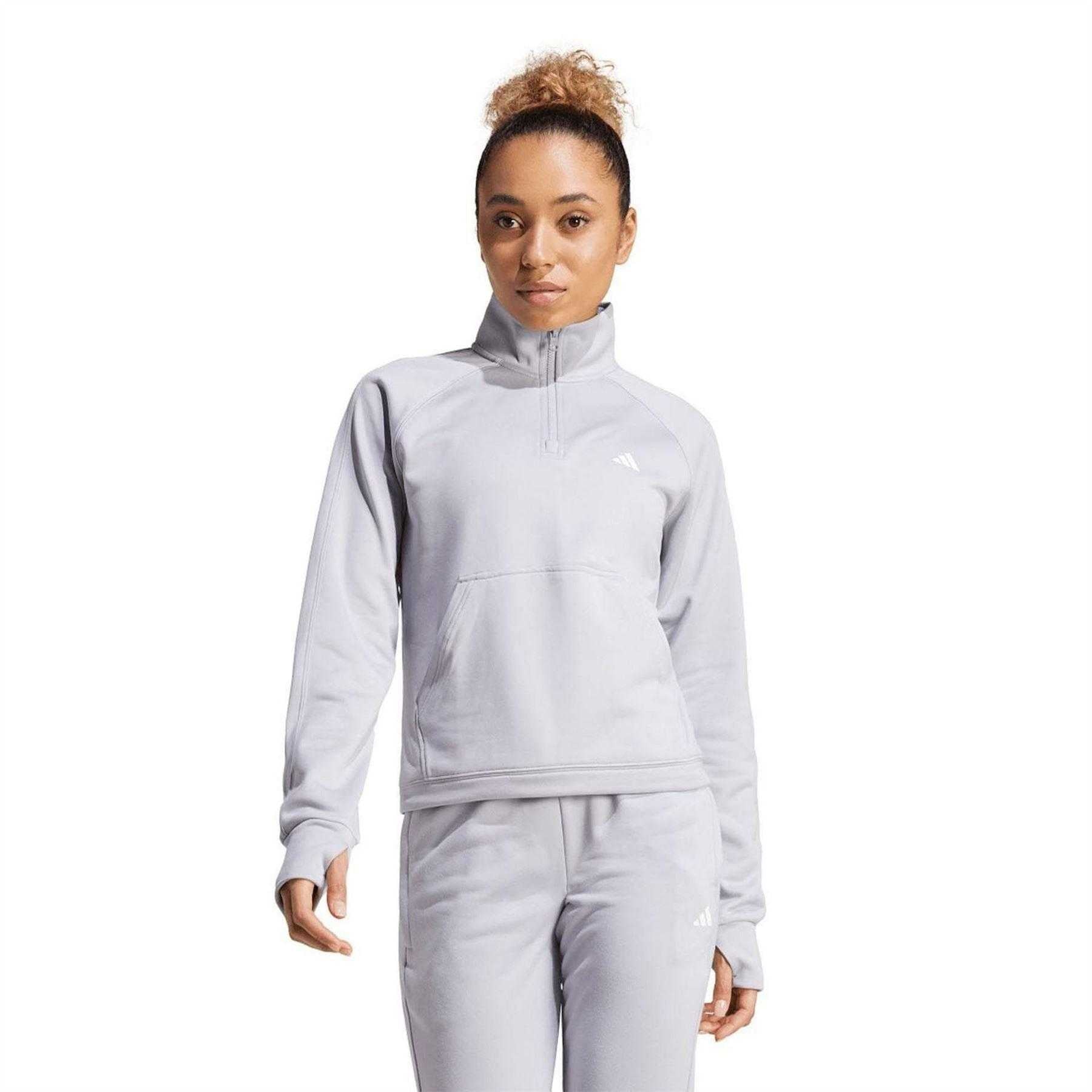 Grey - Lifestyle - Adidas Womens-Ladies Game & Go Aeroready Quarter Zip Top