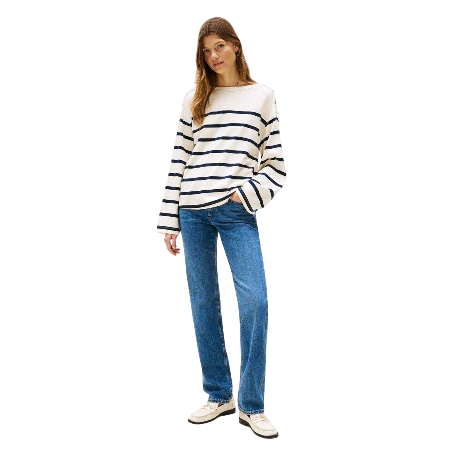 Mid Blue - Lifestyle - Tommy Jeans Womens-Ladies 5 Pockets Straight Leg Jeans