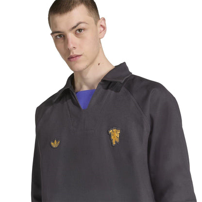 Black - Side - Adidas Mens Terrace Icons Manchester United FC Drill Top