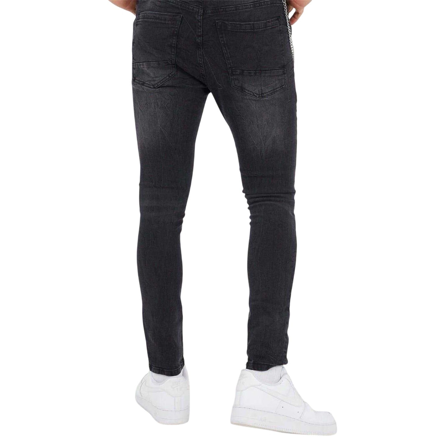 Dark Charcoal - Back - Brave Soul Mens Denim Chain Button Fly Jeans