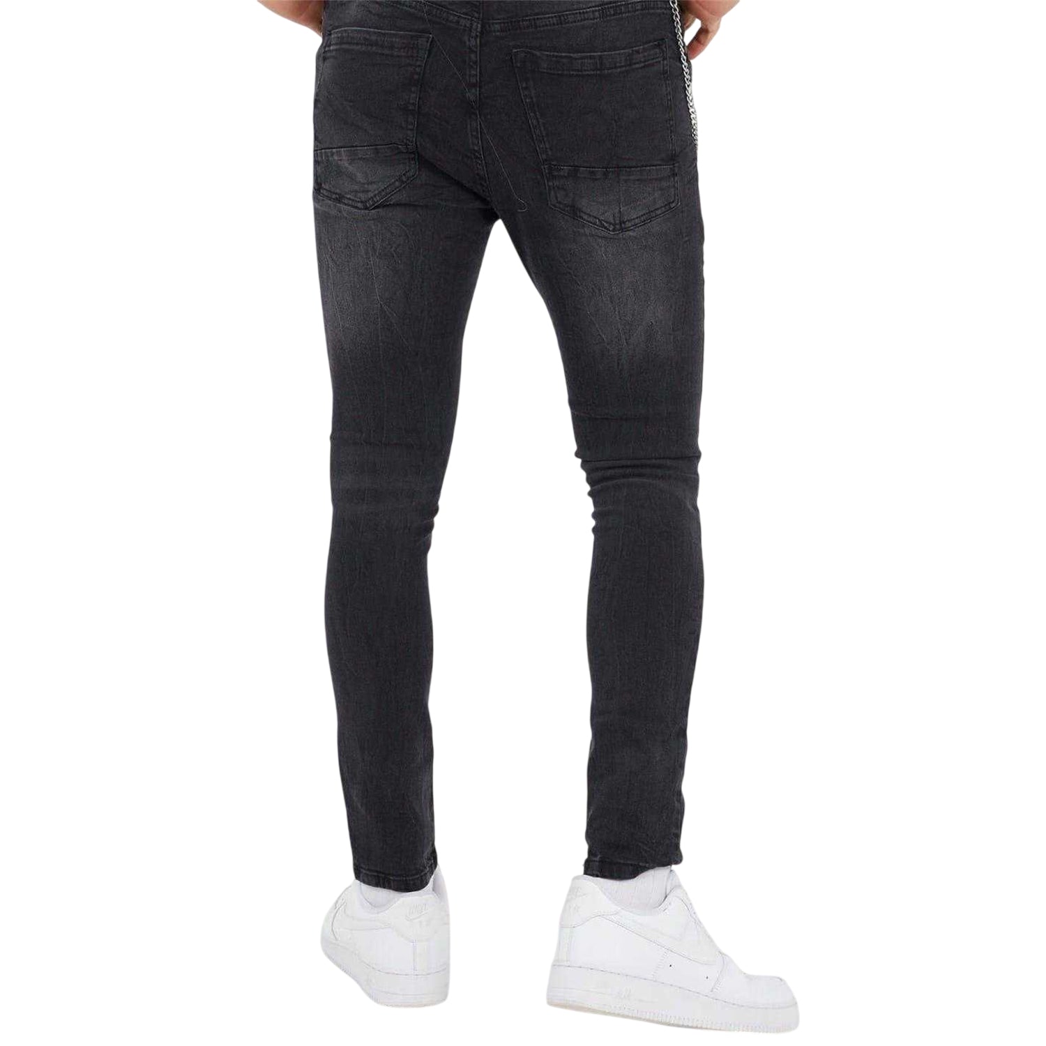 Dark Charcoal - Back - Brave Soul Mens Denim Chain Button Fly Jeans