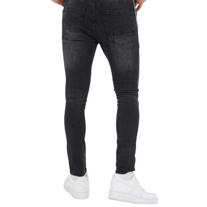 Dark Charcoal - Back - Brave Soul Mens Denim Chain Button Fly Jeans