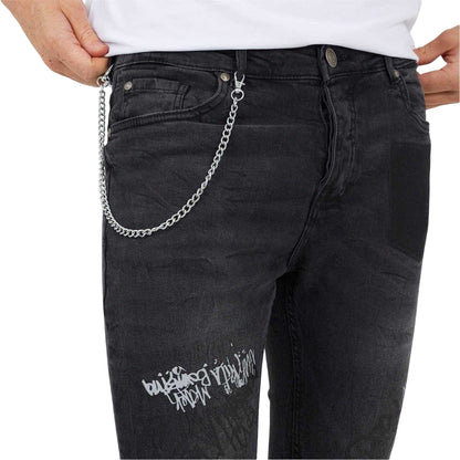 Dark Charcoal - Side - Brave Soul Mens Denim Chain Button Fly Jeans