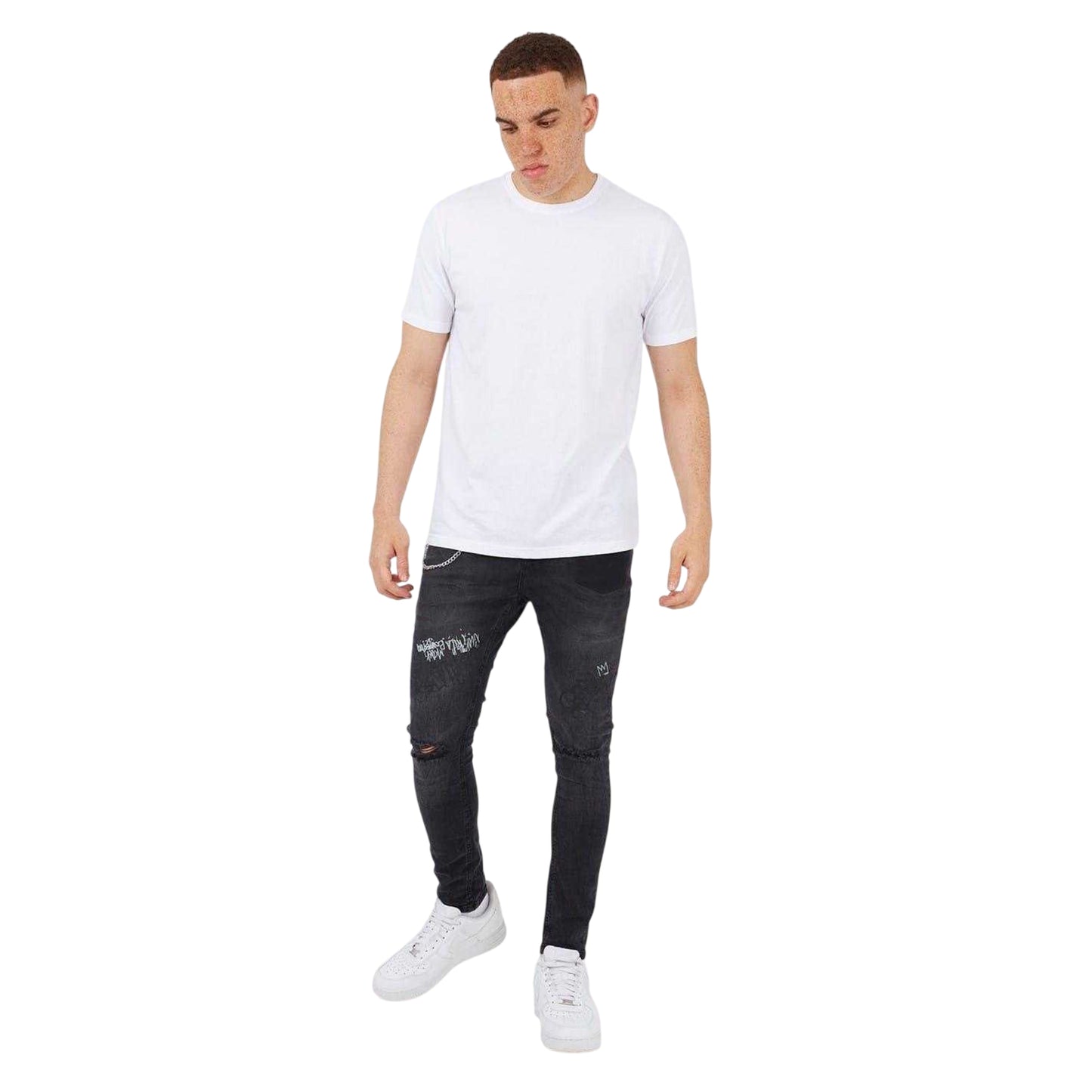 Dark Charcoal - Lifestyle - Brave Soul Mens Denim Chain Button Fly Jeans