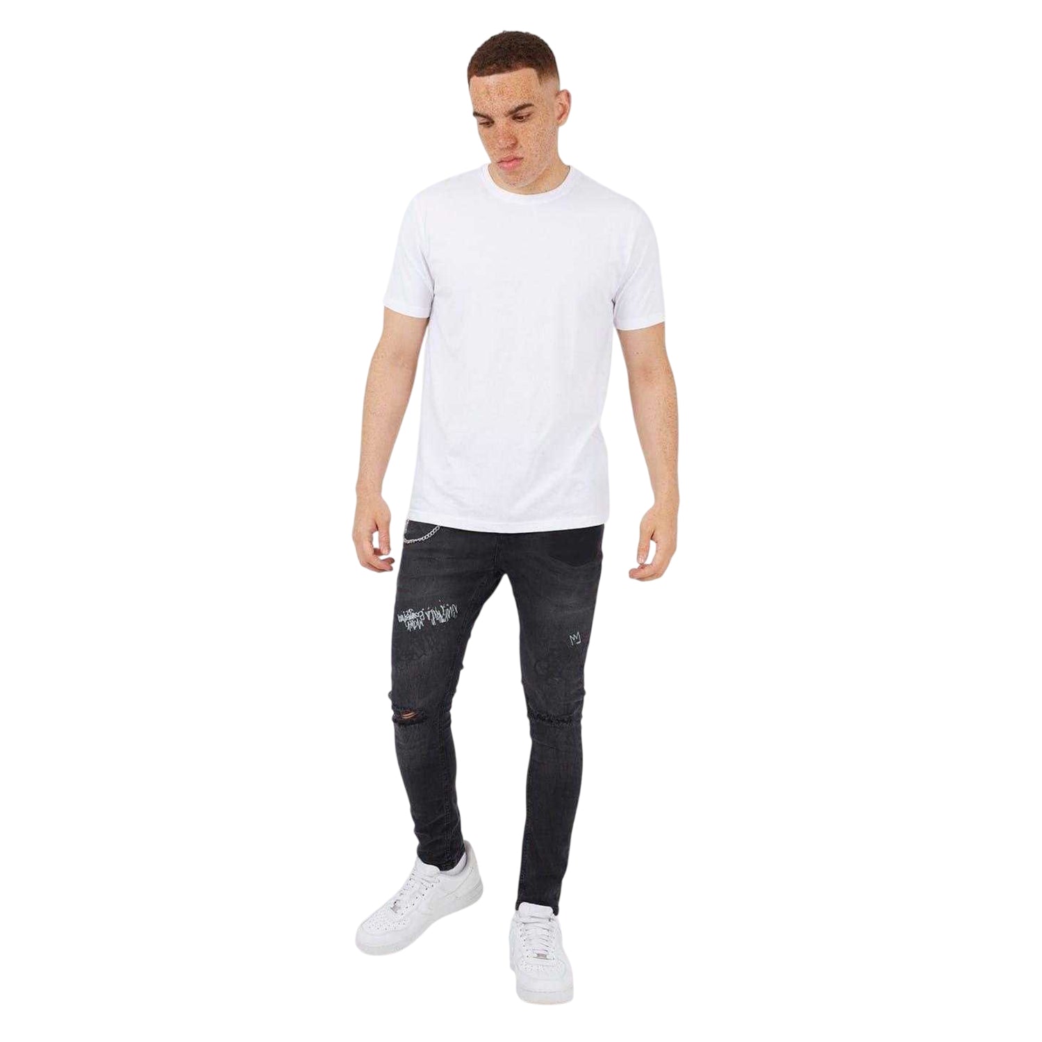Dark Charcoal - Lifestyle - Brave Soul Mens Denim Chain Button Fly Jeans