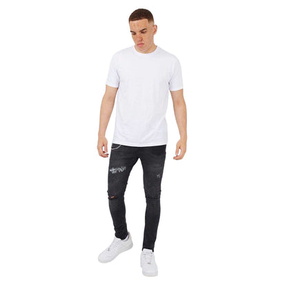Dark Charcoal - Lifestyle - Brave Soul Mens Denim Chain Button Fly Jeans