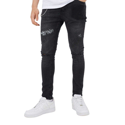 Dark Charcoal - Front - Brave Soul Mens Denim Chain Button Fly Jeans