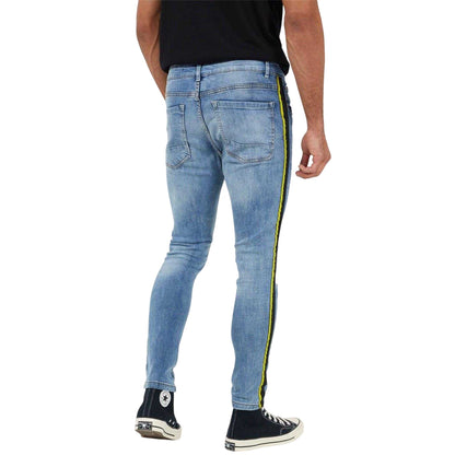 Blue - Back - Brave Soul Mens Denim Distressed Taped Jeans