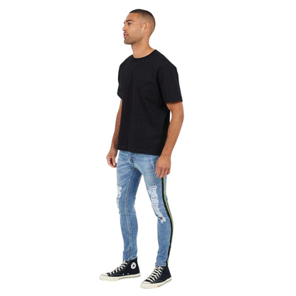 Blue - Lifestyle - Brave Soul Mens Denim Distressed Taped Jeans