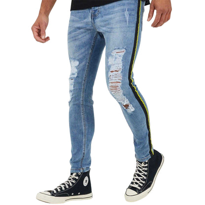 Blue - Front - Brave Soul Mens Denim Distressed Taped Jeans